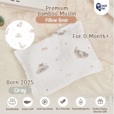 SNOW OWL BAMBOO Baby pillow หมอนเด็กพร้อมปลอกใยไผ่ - BORN IN 2025 GRAY